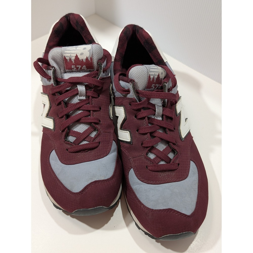 New Balance 574 Burgundy Grey Flannel Plaid ML574FTO Mens Sneakers Size 10.5